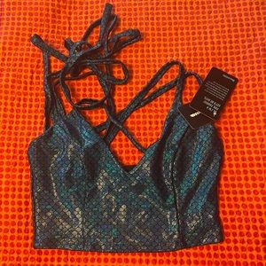 Blackmilk NWT Size S Mermaid Teal Holo dot cropped halter tie top